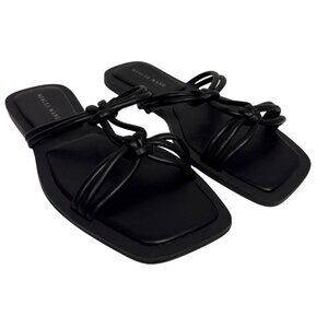 Azelea Wang Stetson Women's Sandals Black Square Toe  Twist Flat Size 6 NEW